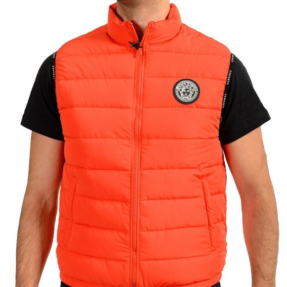 Versace Men's Red Logo Full Zip Sleeveless Parka Vest US M IT 50